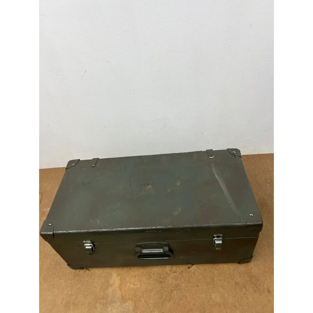 Vintage Military Wooden Chest Case OD Green Trunk Locking Tool Box Storage US